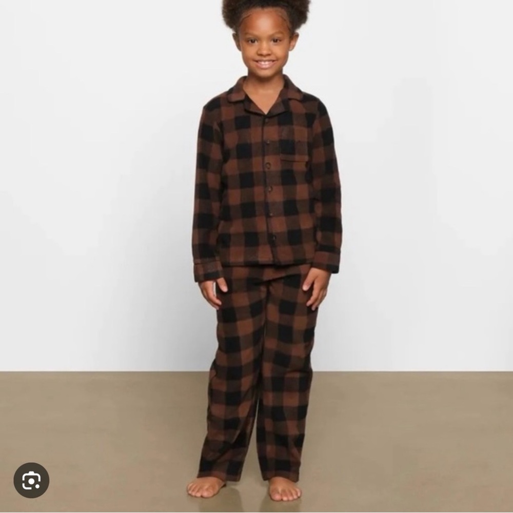 SKIMS Kids Buffalo Plaid Pajama Set - Black and Brown